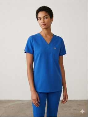 FIGS Technical Collection Blue V-Neck Scrub Top Women's XS Slim Fit Soft Stretch